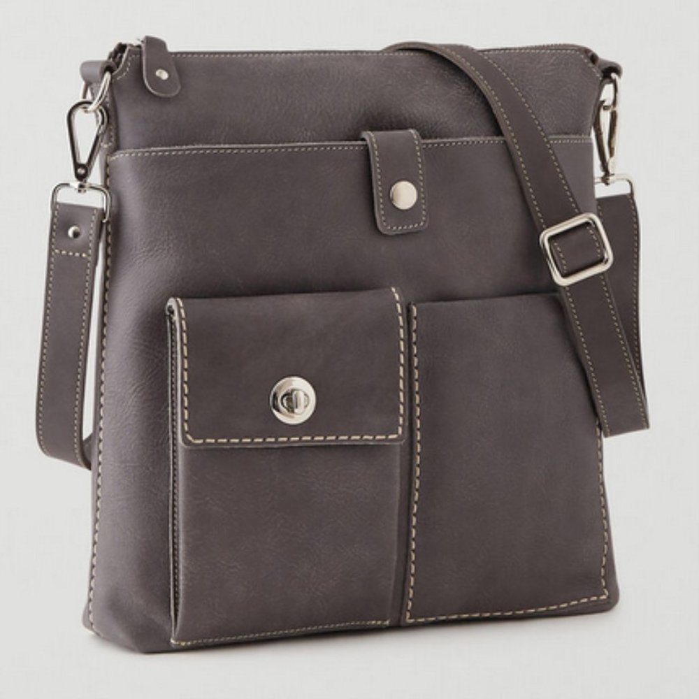 Roots Leather Charcoal Canadian Villager Tribe Crossbody Bag